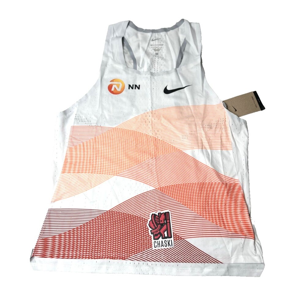 Nike ADV AeroSwift NN Track Singlet Tank Mens Medium White Orange DV7714-100
